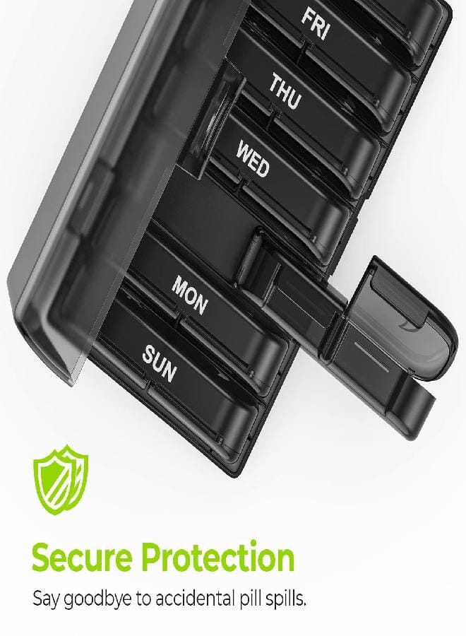 AUV0N AUVON XL Weekly Pill Organizer 2 Times a Day, Pill Box 7 Day with One-Side Large Openings for Easy to Use, Black Privacy Protection AM PM Pill Case for Medication, Vitamins, Fish Oils, Supplements - Image 4